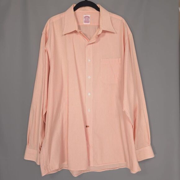 Vintage Brooks Brothers Men’s Shirt 17.5-36 Striped Orange JAMAICA MADE Cotton
